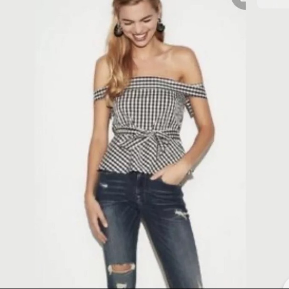 Express Off-the-Shoulder Gingham Plaid Top size 8